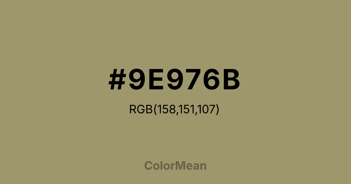 Color swatch image showing #9E976B with RGB(158,151,107) values