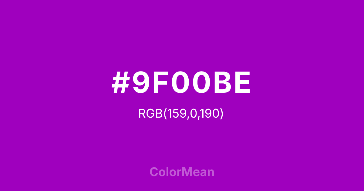 Color swatch image showing #9F00BE with RGB(159,0,190) values