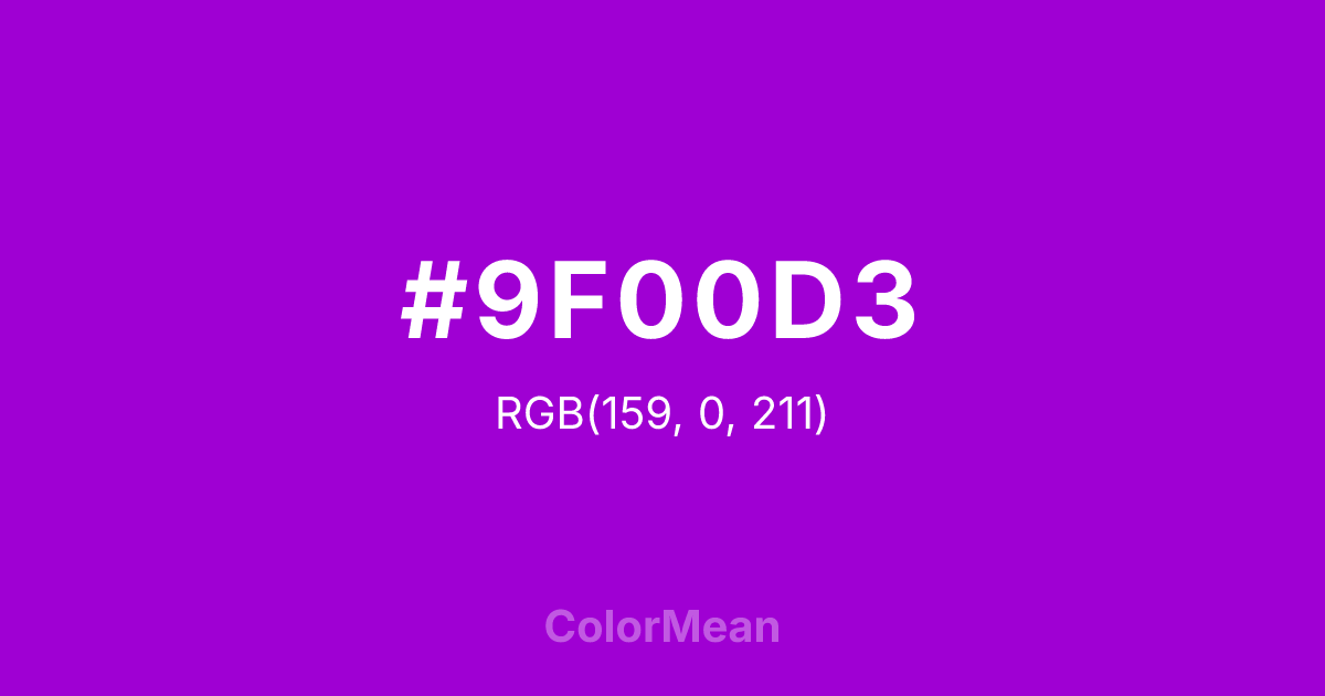Color swatch image showing #9F00D3 with RGB(159,0,211) values