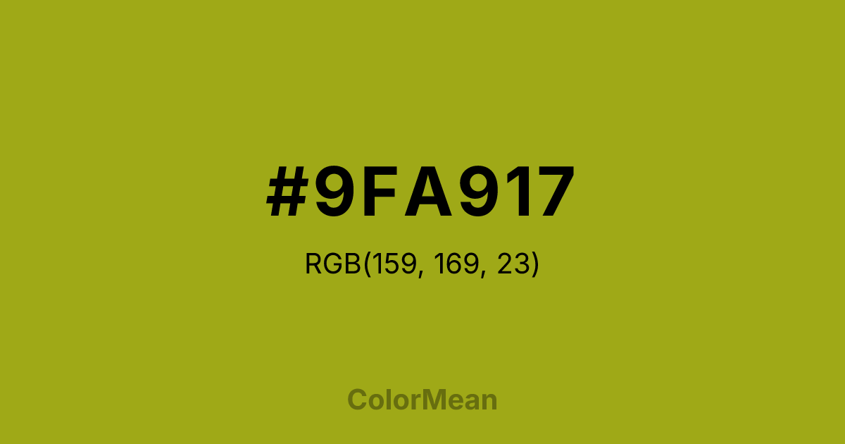 Color swatch image showing #9FA917 with RGB(159,169,23) values