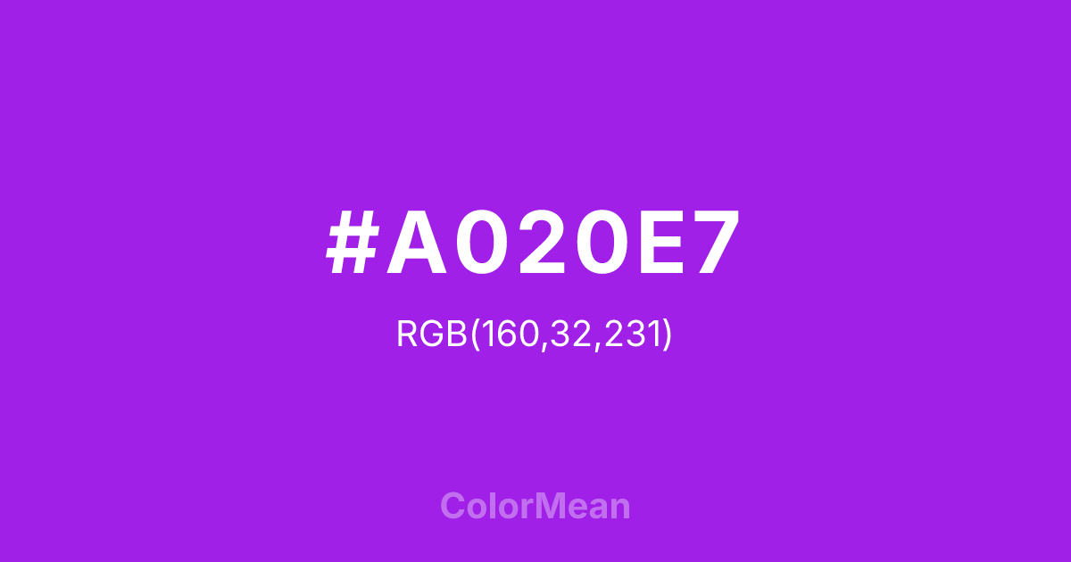 Color swatch image showing #A020E7 with RGB(160,32,231) values