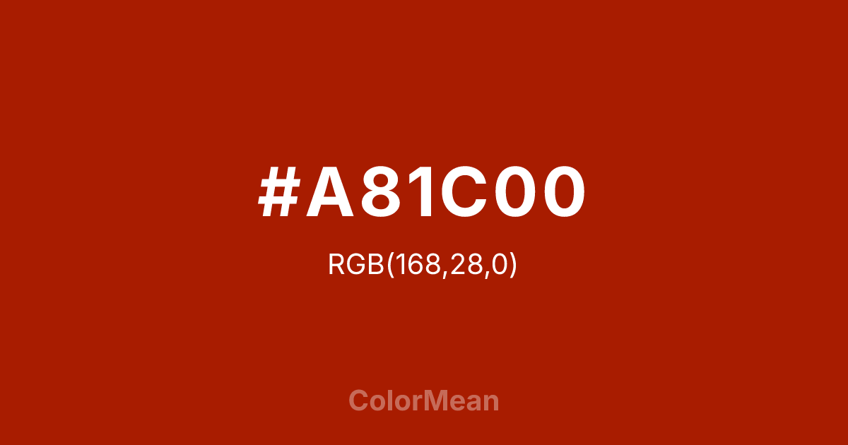 Color swatch image showing #A81C00 with RGB(168,28,0) values