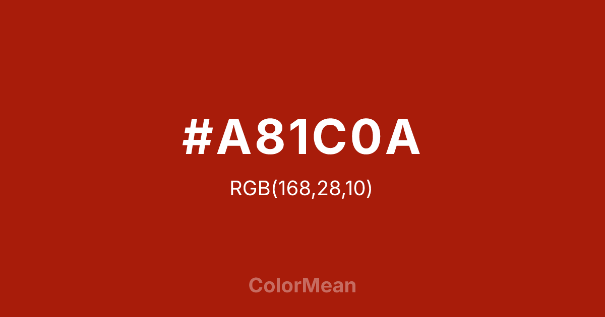 Color swatch image showing #A81C0A with RGB(168,28,10) values