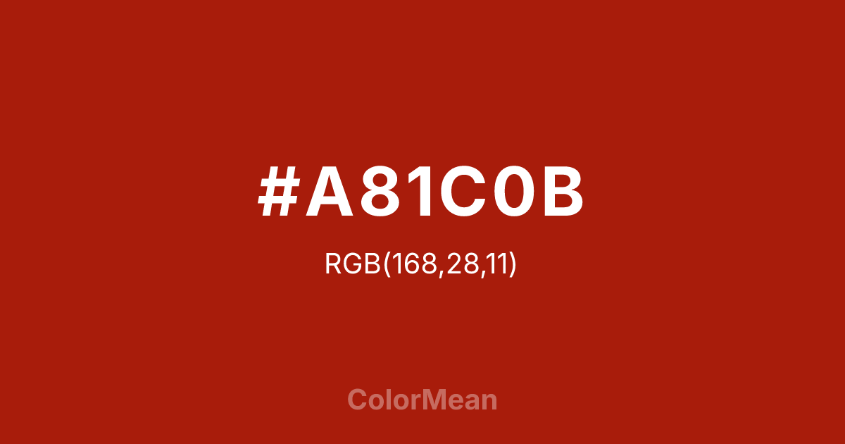 Color swatch image showing #A81C0B with RGB(168,28,11) values