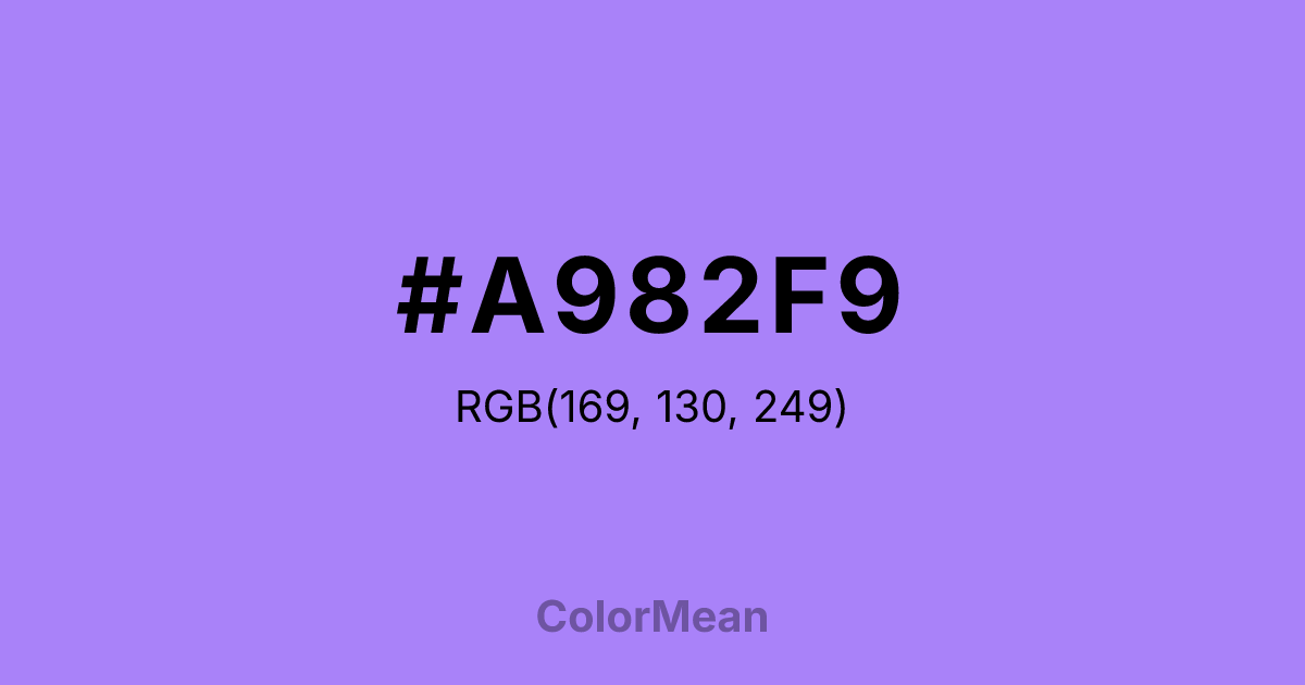 Color swatch image showing #A982F9 with RGB(169,130,249) values