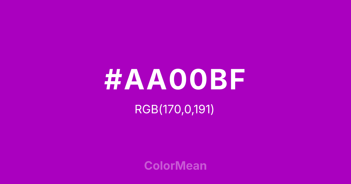 Color swatch image showing #AA00BF with RGB(170,0,191) values