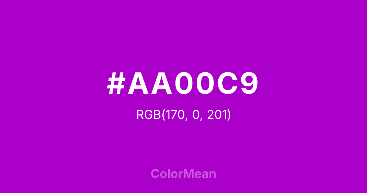 Color swatch image showing #AA00C9 with RGB(170,0,201) values