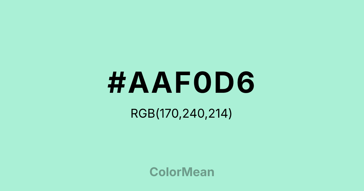 Color swatch image showing #AAF0D6 with RGB(170,240,214) values
