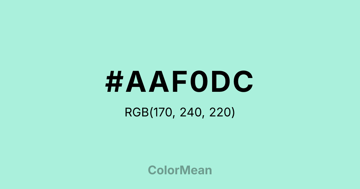 Color swatch image showing #AAF0DC with RGB(170,240,220) values