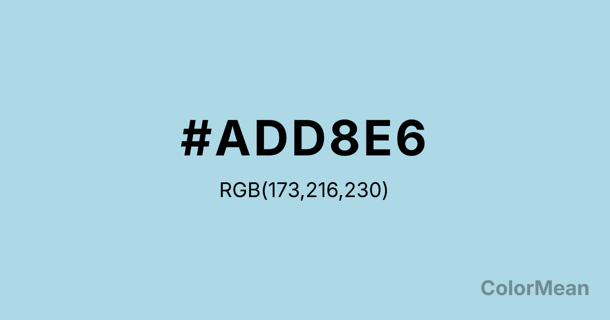 Color swatch image showing LightBlue (#ADD8E6) with RGB(173,216,230) values