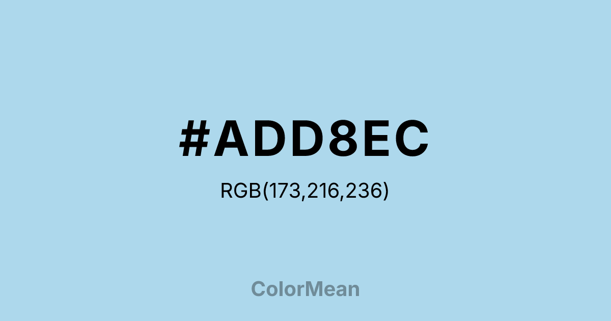 Color swatch image showing #ADD8EC with RGB(173,216,236) values