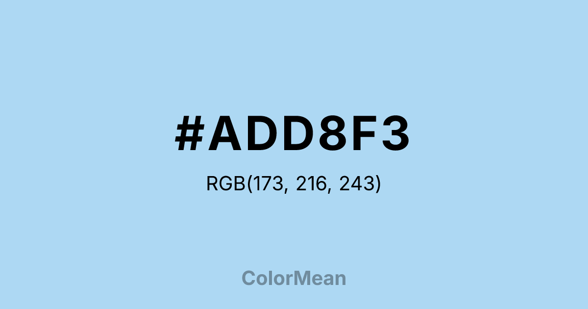 Color swatch image showing #ADD8F3 with RGB(173,216,243) values