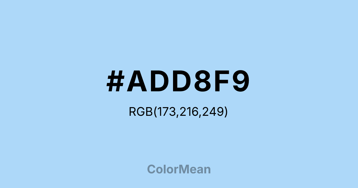 Color swatch image showing #ADD8F9 with RGB(173,216,249) values