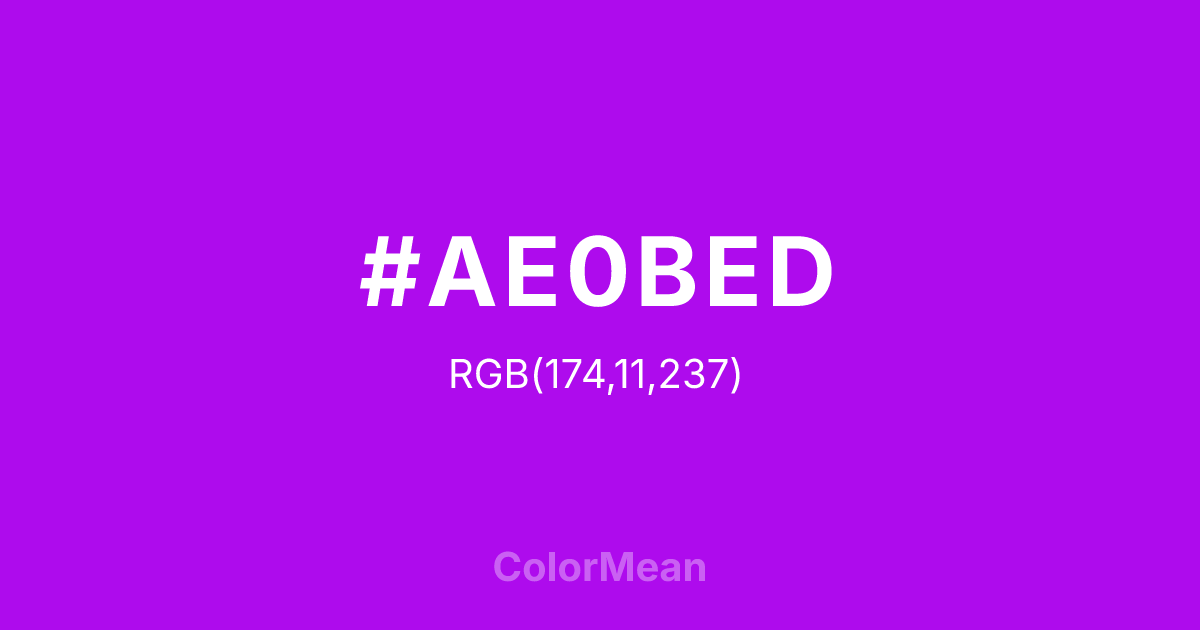 Color swatch image showing #AE0BED with RGB(174,11,237) values