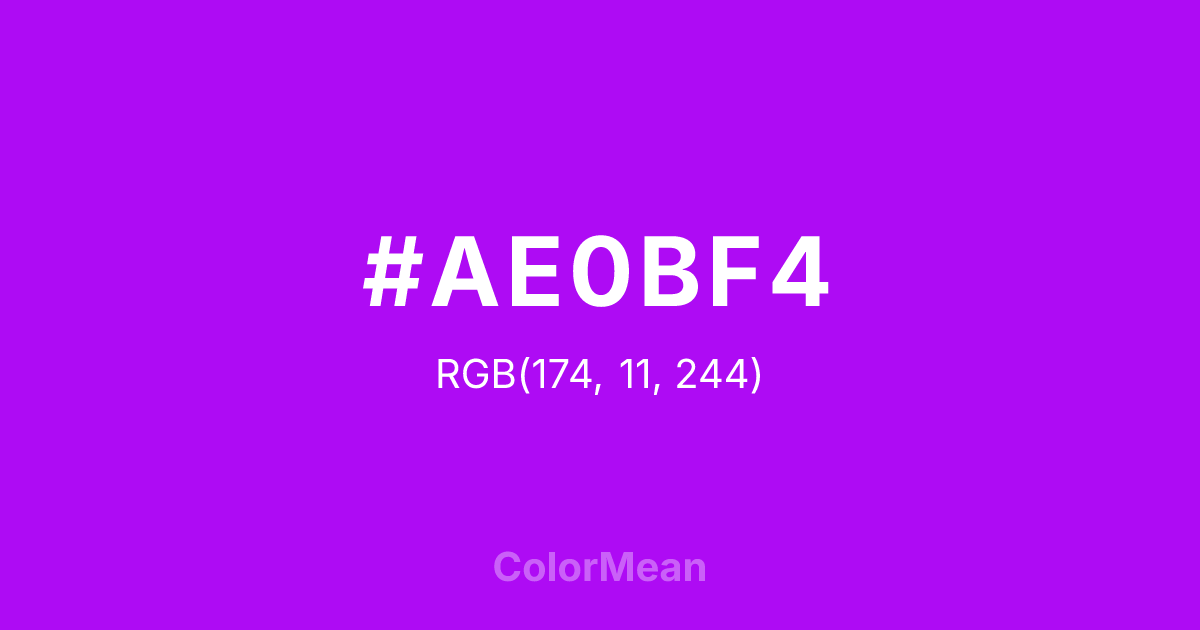 Color swatch image showing #AE0BF4 with RGB(174,11,244) values