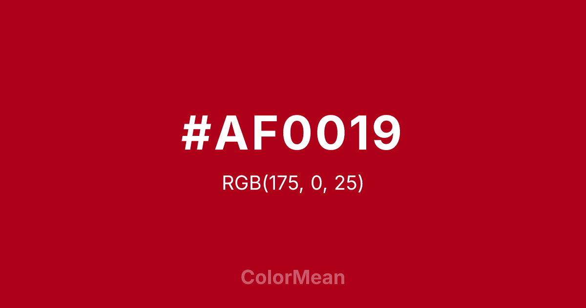 Color swatch image showing #AF0019 with RGB(175,0,25) values