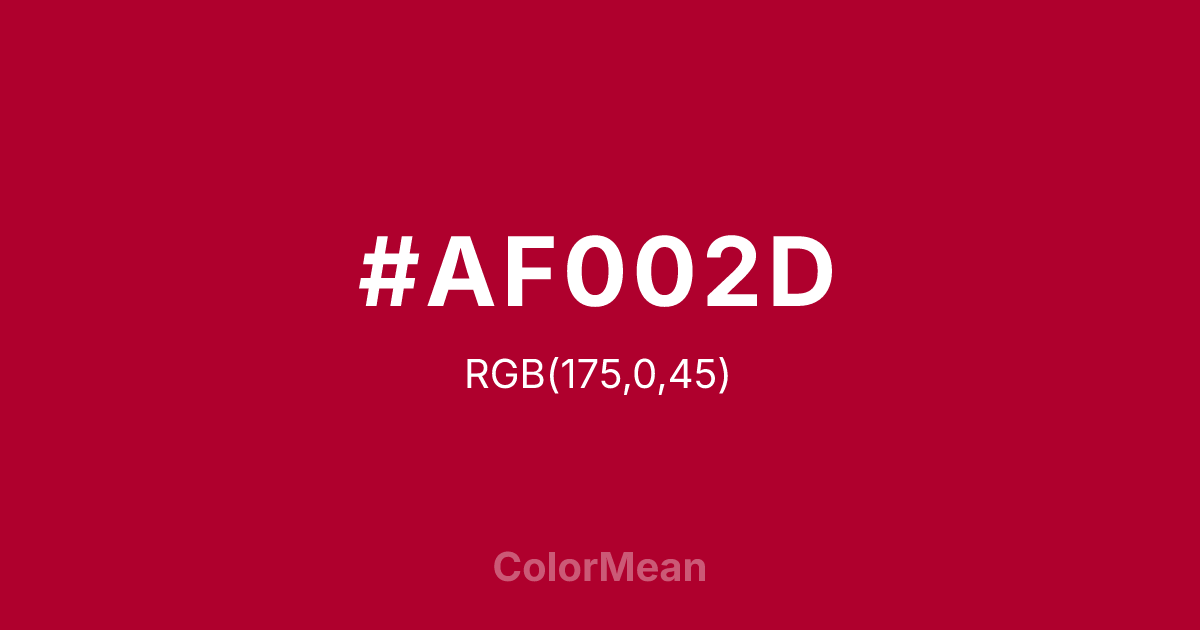 Color swatch image showing #AF002D with RGB(175,0,45) values