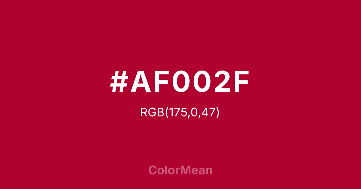 Color swatch image showing #AF002F with RGB(175,0,47) values