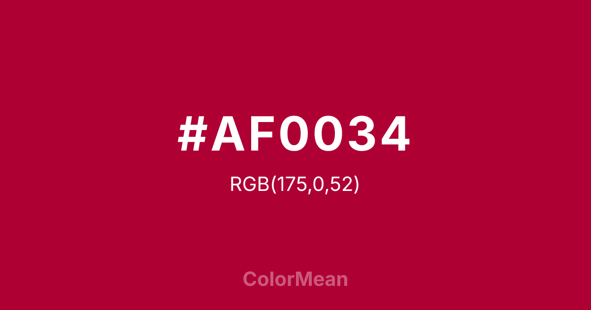 Color swatch image showing #AF0034 with RGB(175,0,52) values