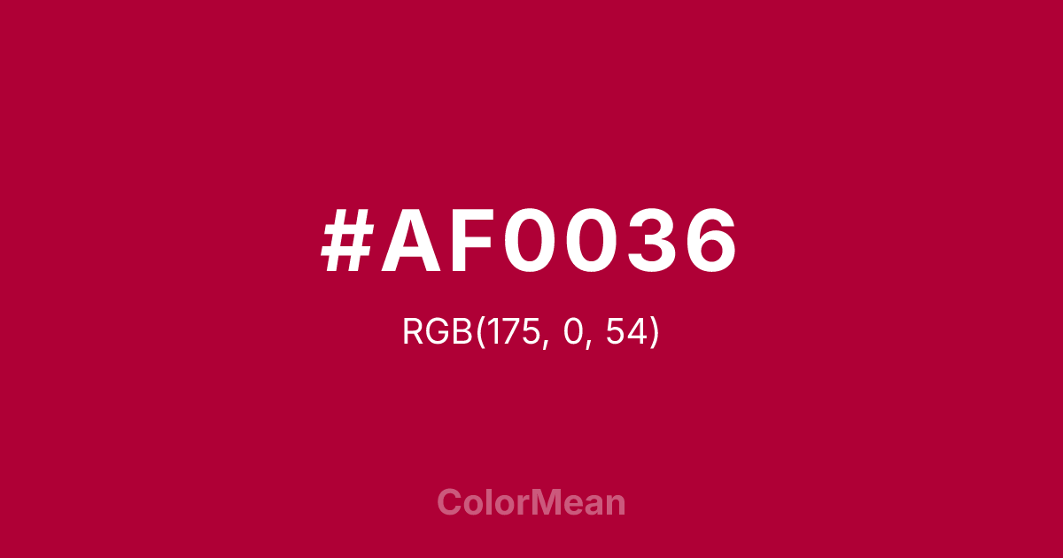 Color swatch image showing #AF0036 with RGB(175,0,54) values
