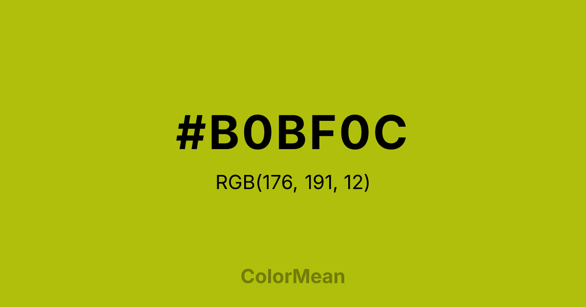 Color swatch image showing #B0BF0C with RGB(176,191,12) values