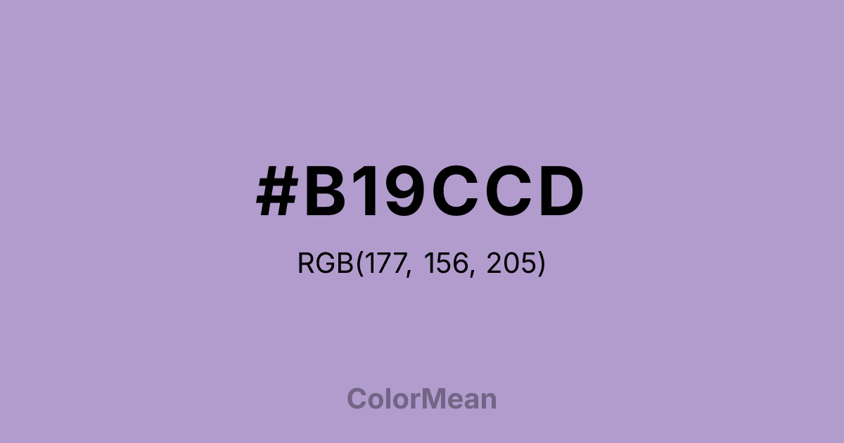 Color swatch image showing #B19CCD with RGB(177,156,205) values