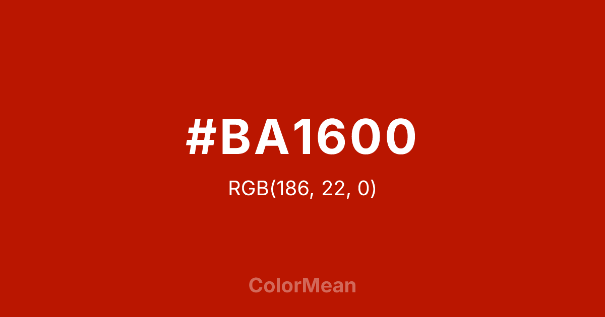 Color swatch image showing #BA1600 with RGB(186,22,0) values