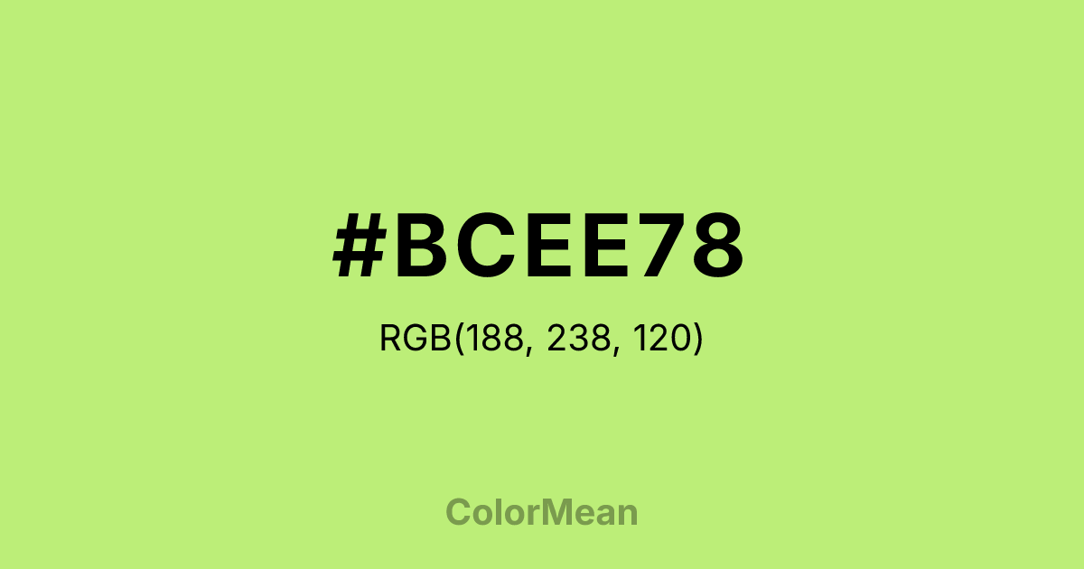 Color swatch image showing #BCEE78 with RGB(188,238,120) values