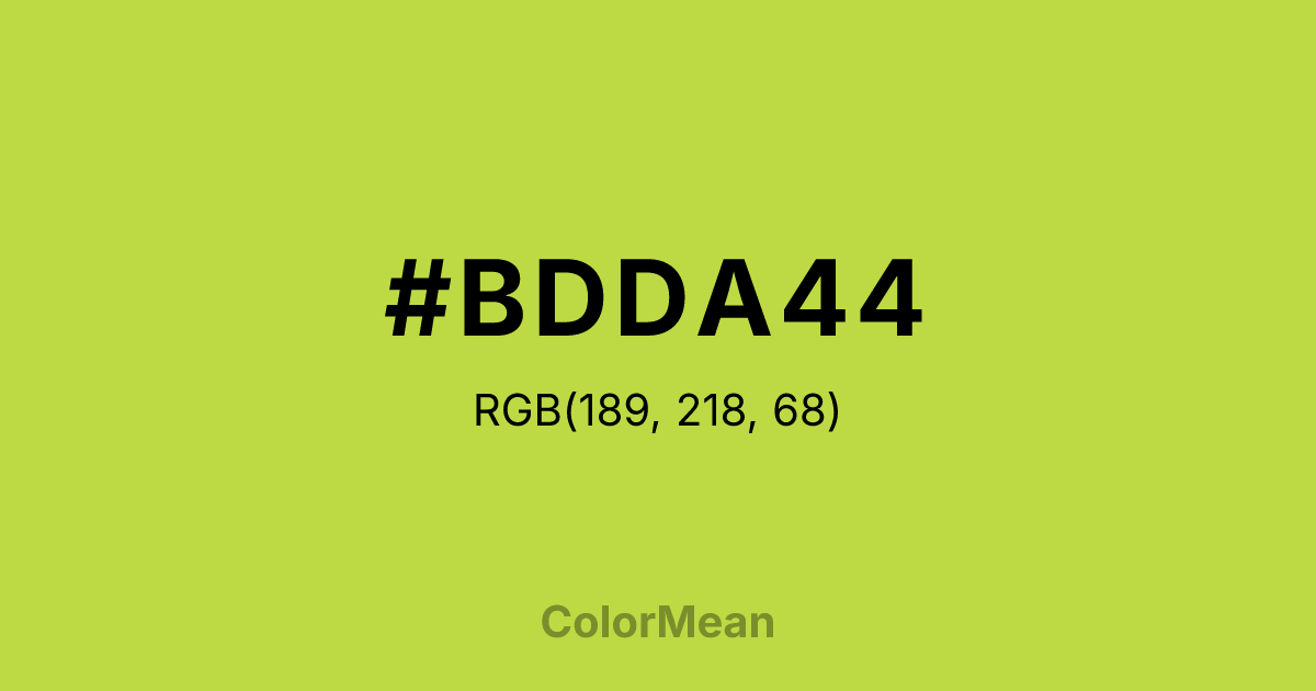 Color swatch image showing #BDDA44 with RGB(189,218,68) values