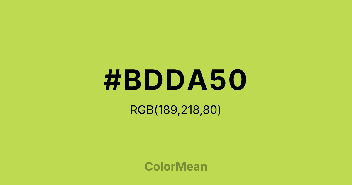 Color swatch image showing #BDDA50 with RGB(189,218,80) values