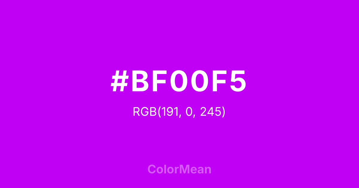 Color swatch image showing #BF00F5 with RGB(191,0,245) values