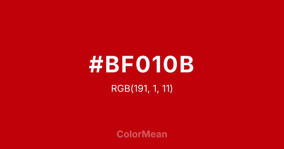 Color swatch image showing #BF010B with RGB(191,1,11) values