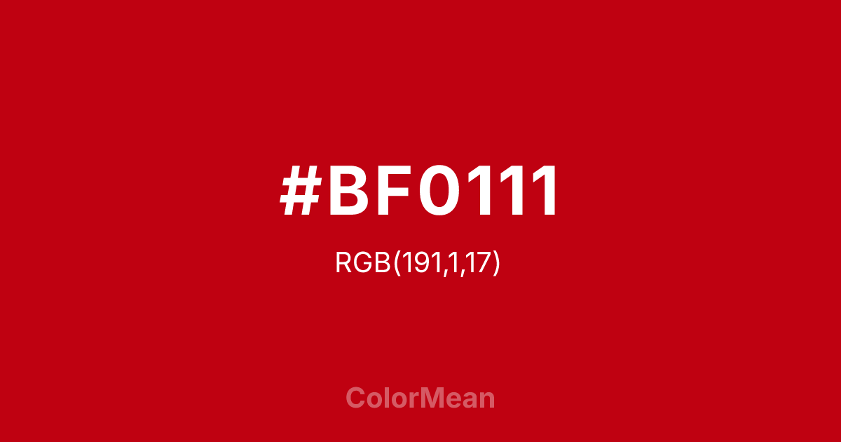 Color swatch image showing #BF0111 with RGB(191,1,17) values