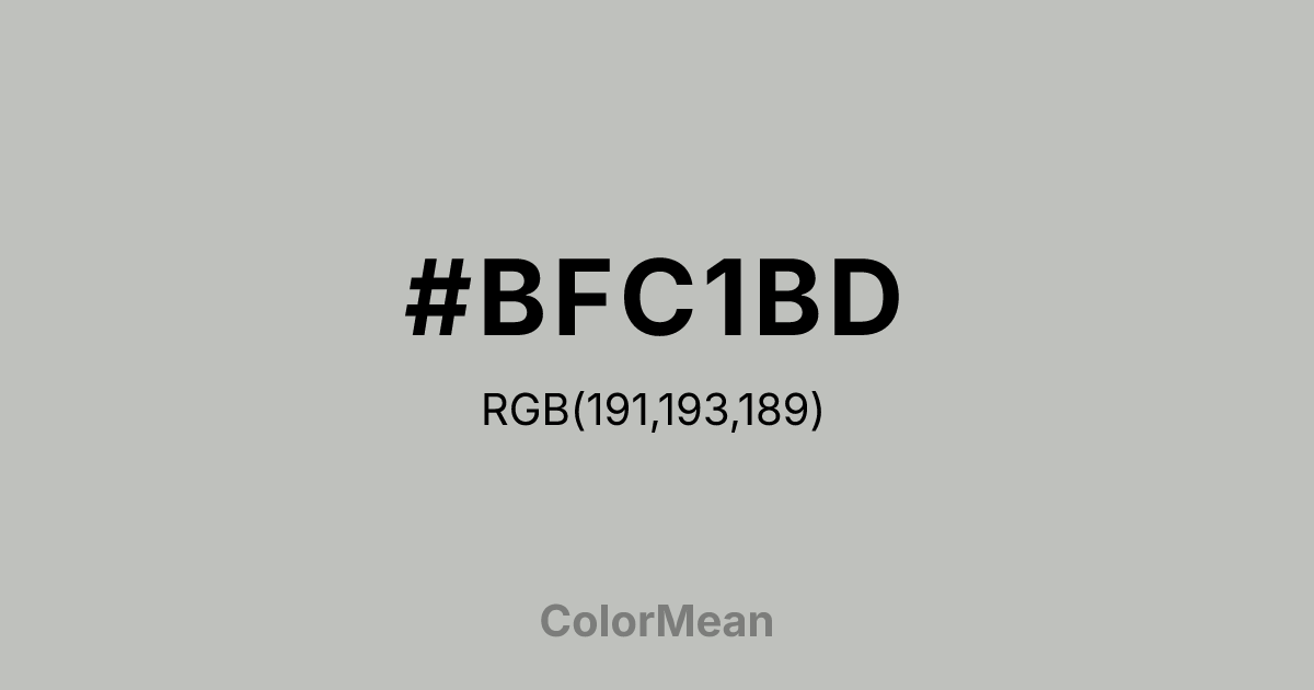 Color swatch image showing #BFC1BD with RGB(191,193,189) values