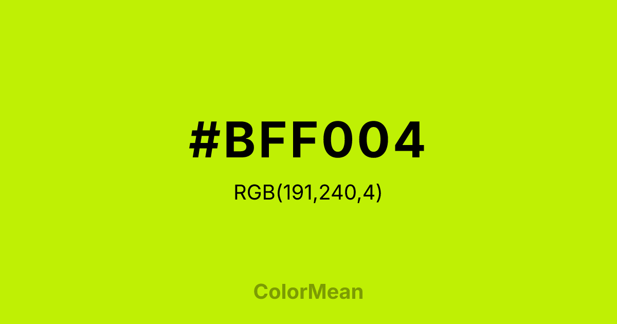 Color swatch image showing #BFF004 with RGB(191,240,4) values