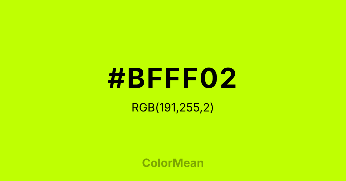 Color swatch image showing #BFFF02 with RGB(191,255,2) values