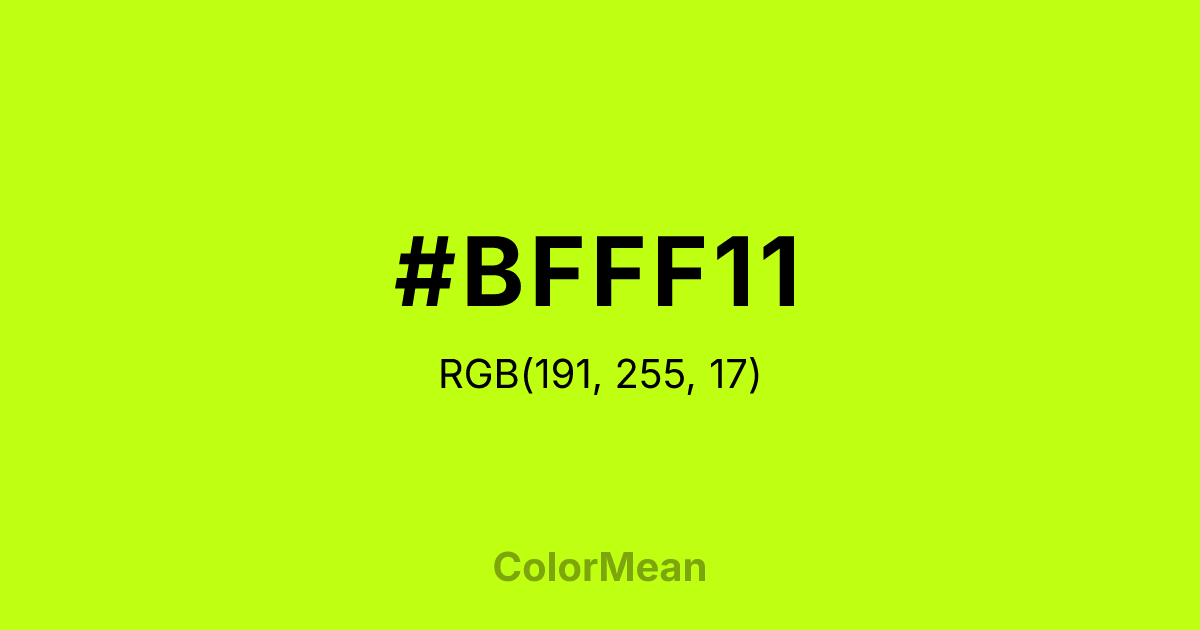 Color swatch image showing #BFFF11 with RGB(191,255,17) values