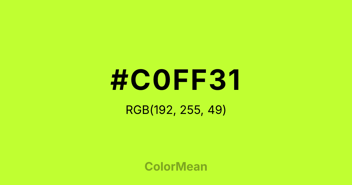 Color swatch image showing #C0FF31 with RGB(192,255,49) values