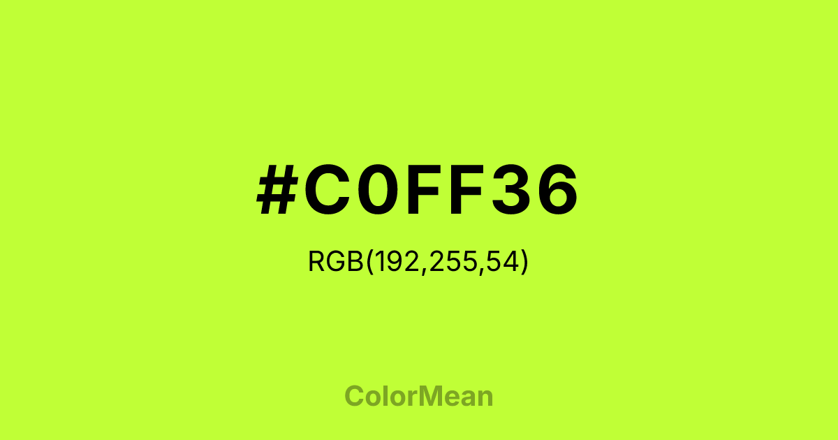 Color swatch image showing #C0FF36 with RGB(192,255,54) values