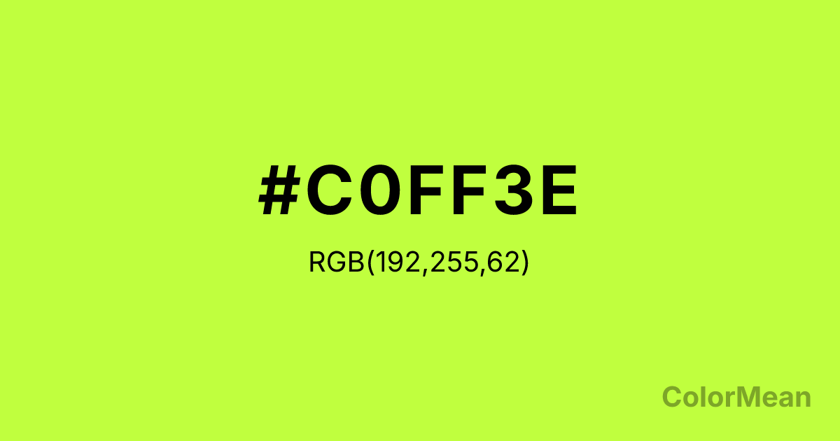Color swatch image showing OliveDrab1 (#C0FF3E) with RGB(192,255,62) values