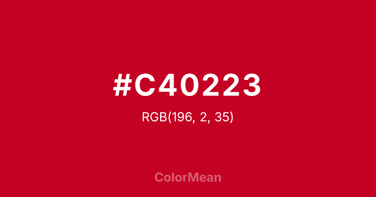 Color swatch image showing #C40223 with RGB(196,2,35) values