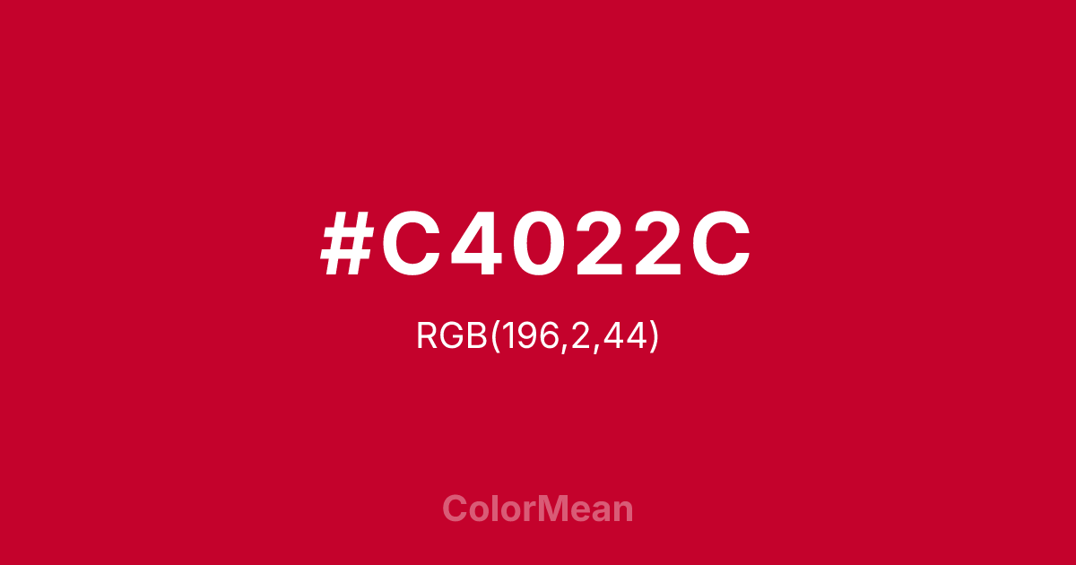Color swatch image showing #C4022C with RGB(196,2,44) values