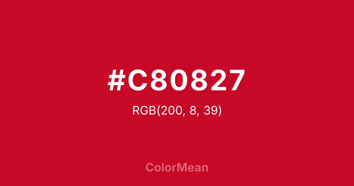 Color swatch image showing #C80827 with RGB(200,8,39) values