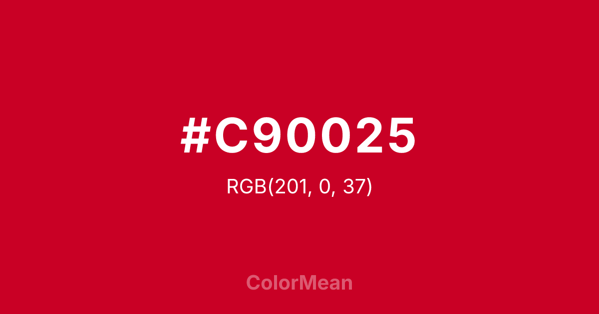 Color swatch image showing #C90025 with RGB(201,0,37) values