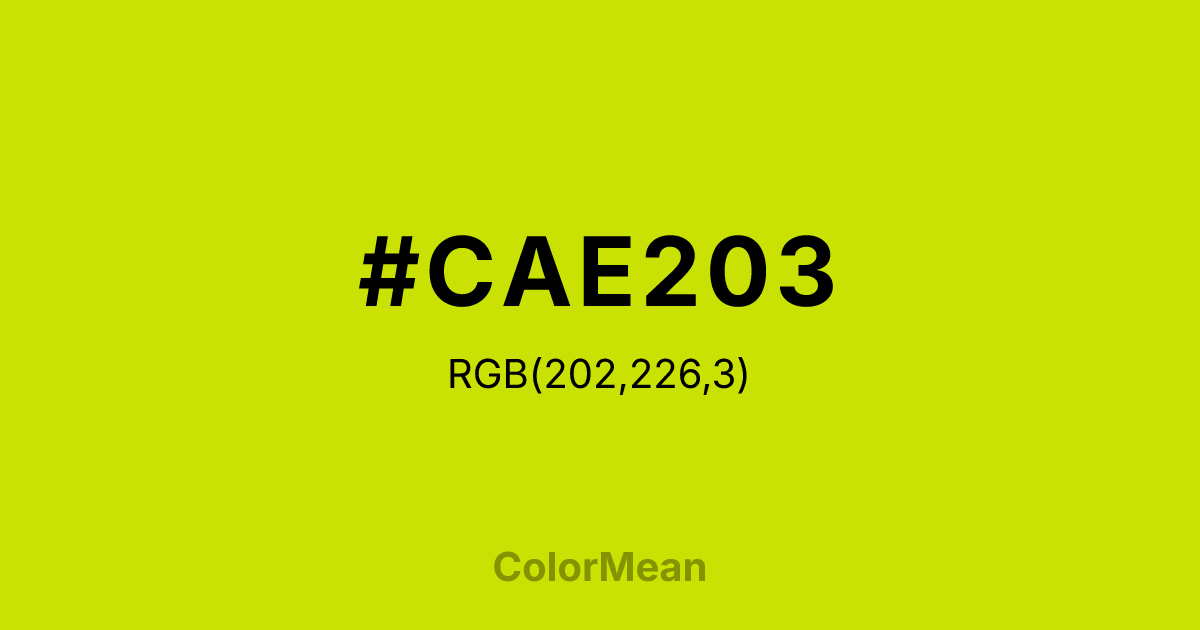 Color swatch image showing #CAE203 with RGB(202,226,3) values