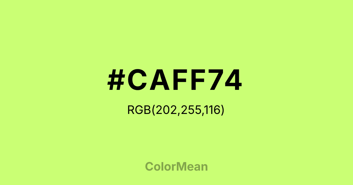 Color swatch image showing #CAFF74 with RGB(202,255,116) values
