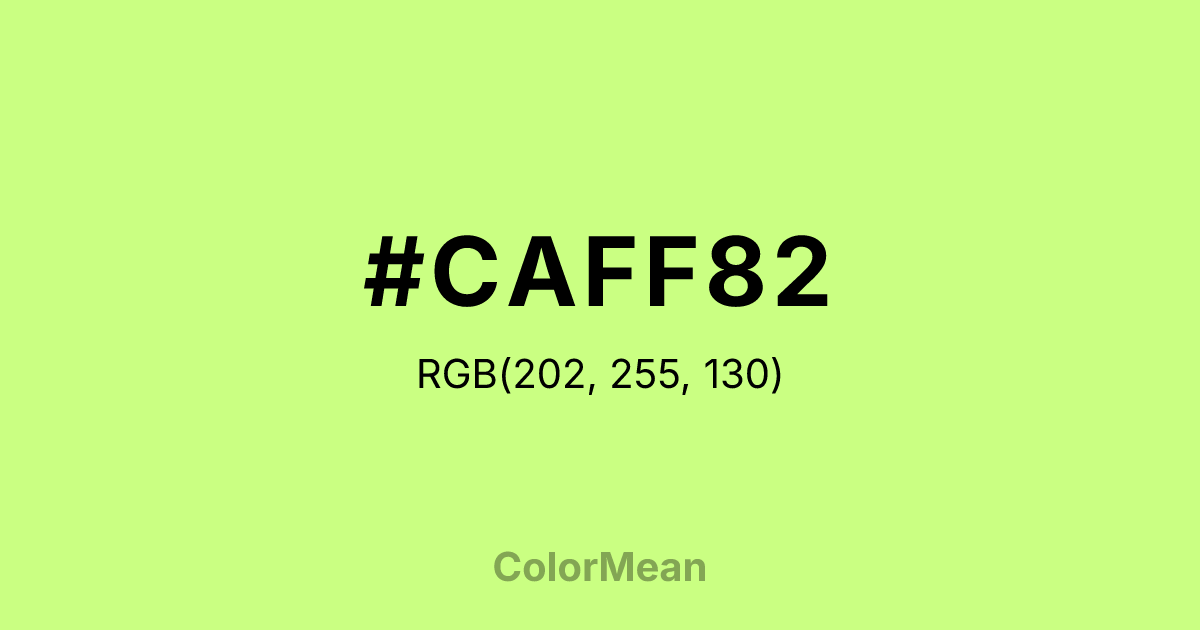 Color swatch image showing #CAFF82 with RGB(202,255,130) values