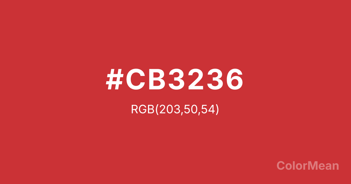 Color swatch image showing #CB3236 with RGB(203,50,54) values