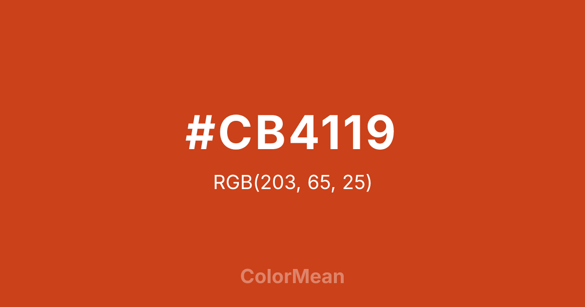 Color swatch image showing #CB4119 with RGB(203,65,25) values
