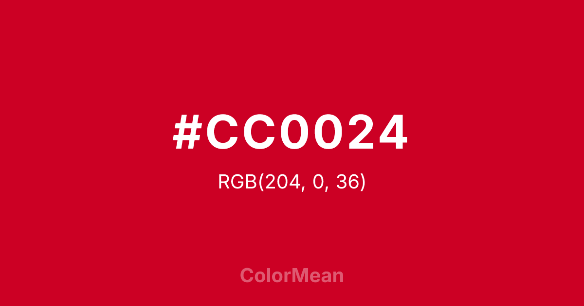 Color swatch image showing #CC0024 with RGB(204,0,36) values